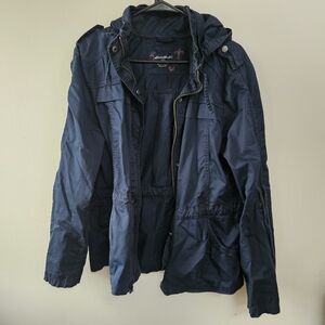Eddie Bauer Womens XL Coat Blue Cotton Packable Hood Toggle Waist Zip Up Jacket